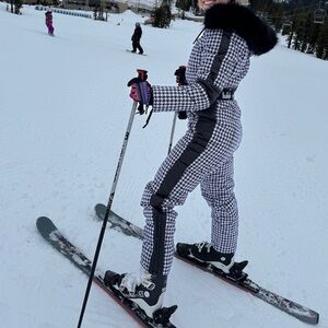 UpWear&Suits Women's Houndstooth Ski Jacket with Black Accents